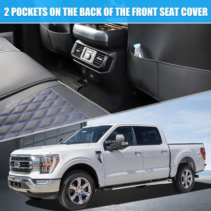Front & Rear Seat Covers for Ford F-150 Black Blue 5 x Pieces