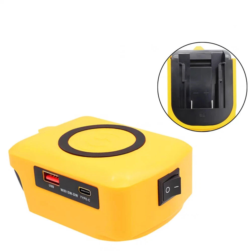 Wireless Charger Adapter Type-C & USB Ports for Dewalt 18V-20V Battery