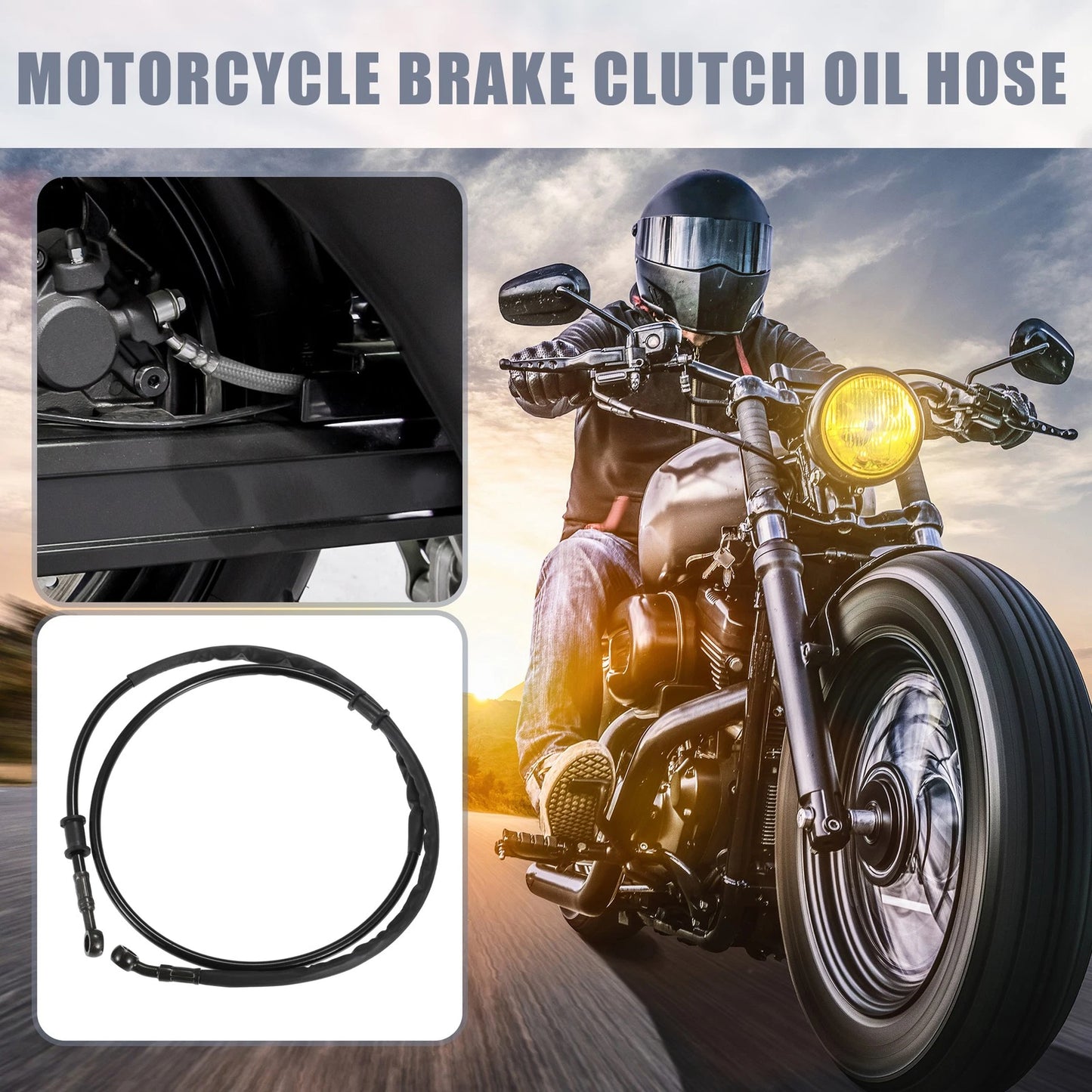Set 135cm 53.15" Motorcycle Brake Clutch Oil Hose Throttle Pipe Black