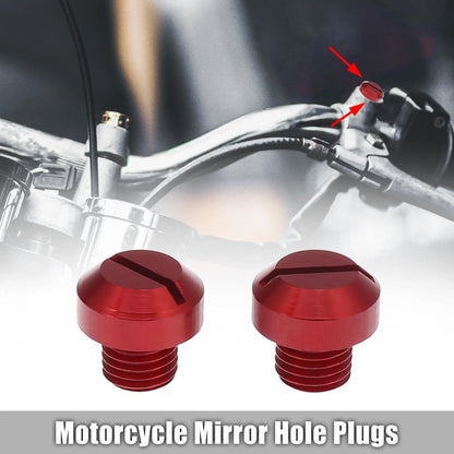 2 x M10x1.25 Mirror Hole Plugs Screws Red for Universal Motorcycle