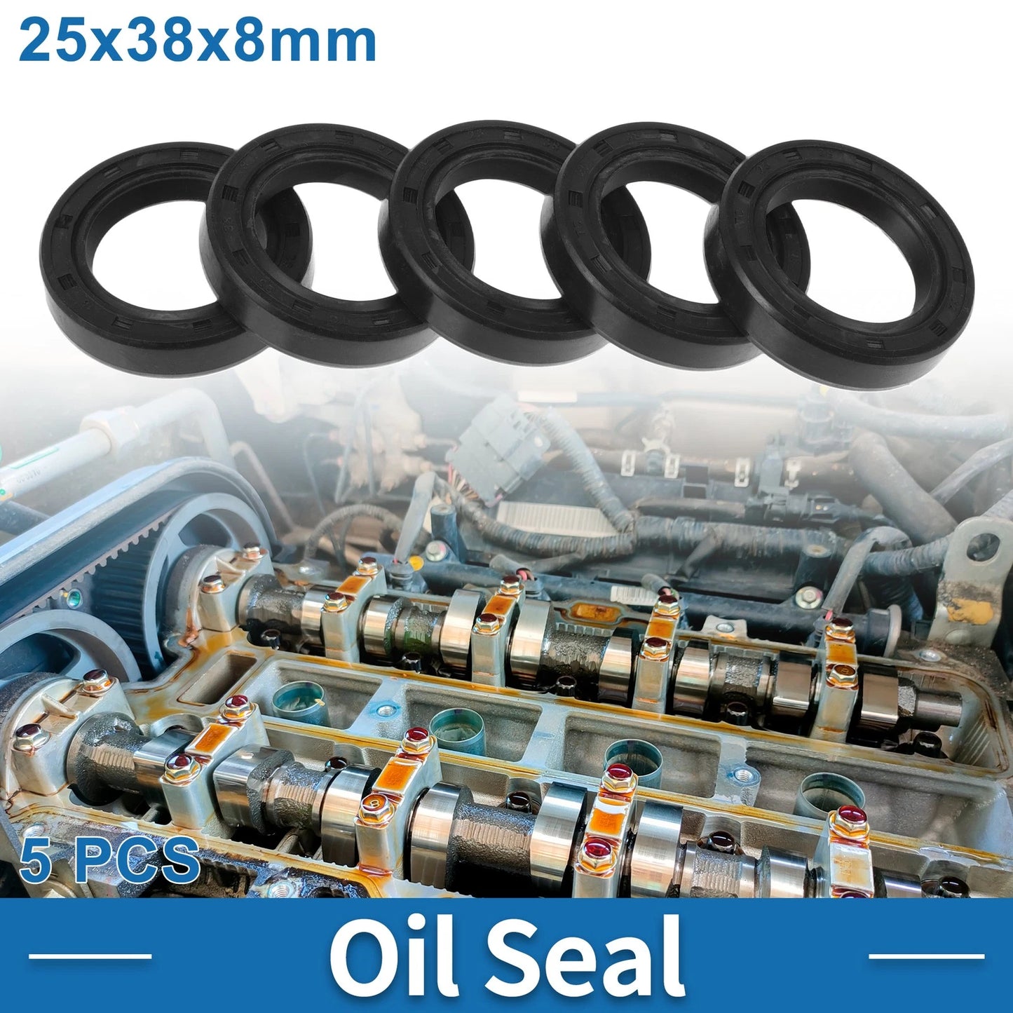 Oil Seal 25x38x8mm Rotary Shaft Seal Nitrile Rubber Black 5 Pcs