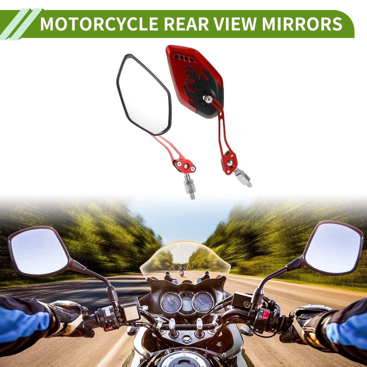 Mirror / M8/M10 / Rear View Mirror Polygonal Black Red Alloy for Motorcycle