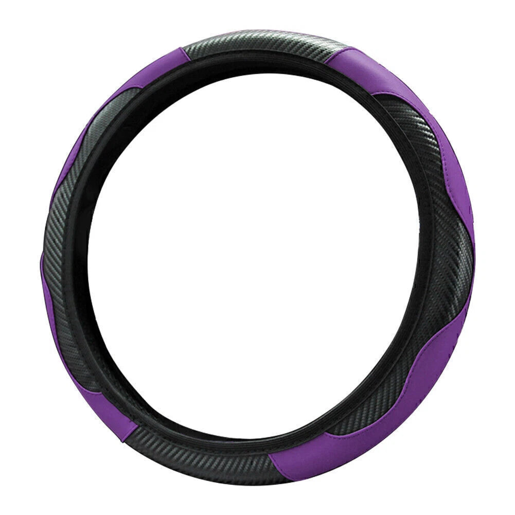 1x Black Purple Microfiber Leather Steering Wheel Cover for Car SUV 15"