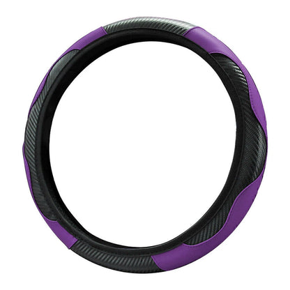 1x Black Purple Microfiber Leather Steering Wheel Cover for Car SUV 15"