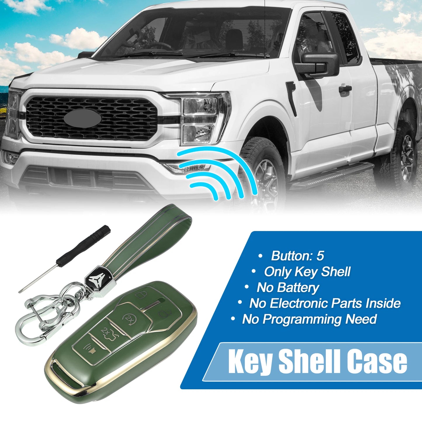 TPU Remote Key Fob Case Cover for Ford Fusion F150 (2013-2020) - Green