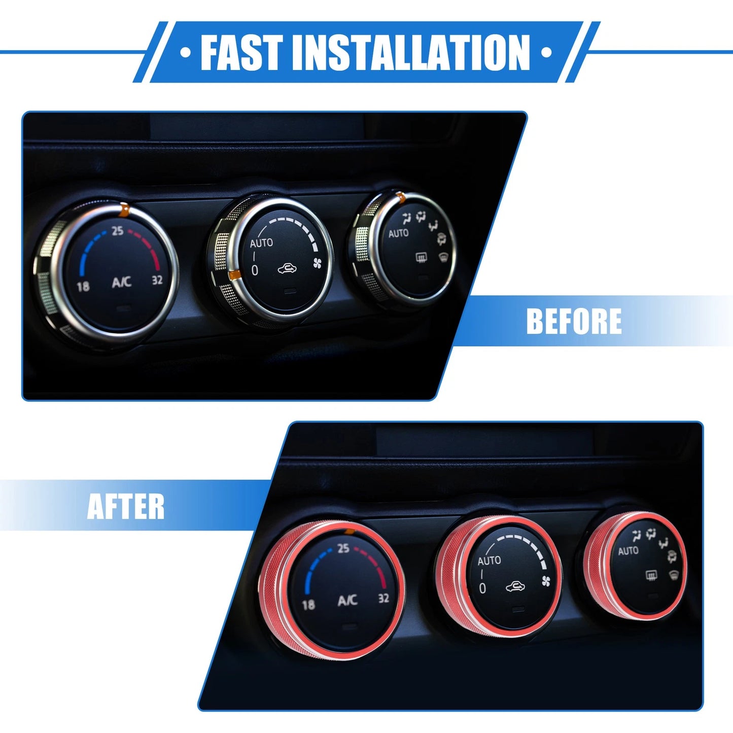 3x AC Switch Knob Cover Ring Decor Jeep Wrangler JK JKU (2011 - 2018)