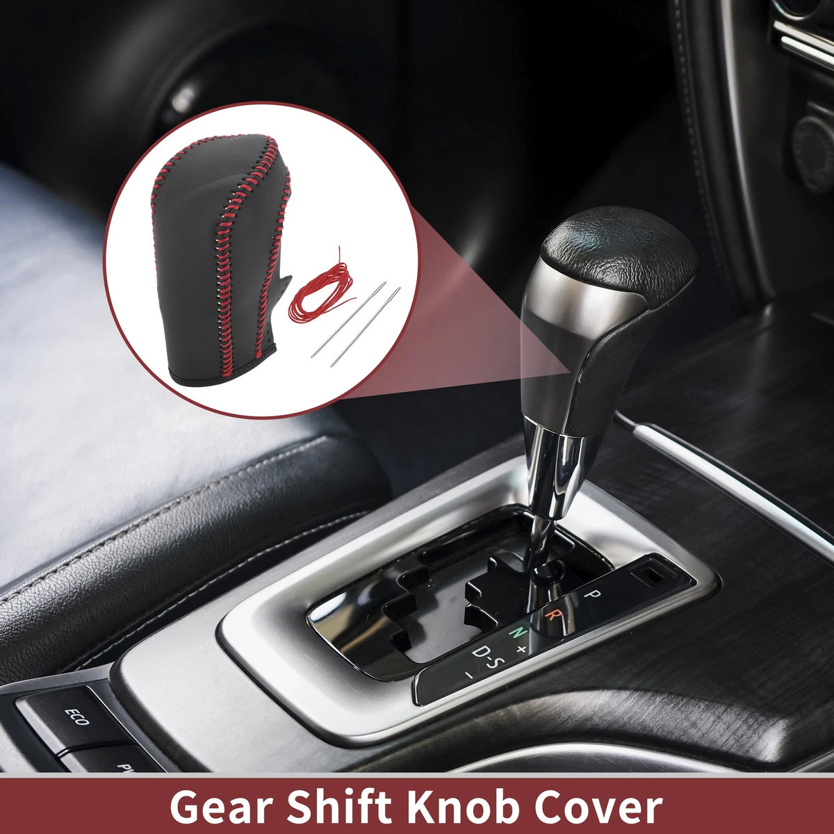 Gear Shift Knob Cover for Ford Fiesta 2009-2012 Red Faux Leather