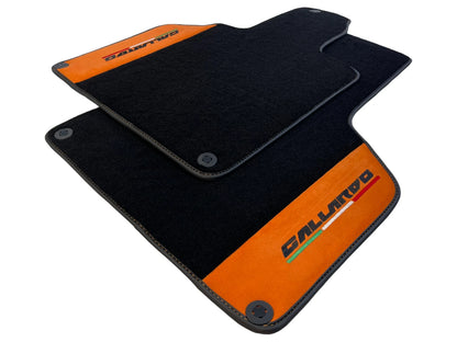 Black Floor Mats for Lamborghini Gallardo (2004-2013) - Orange Alcantara Leather