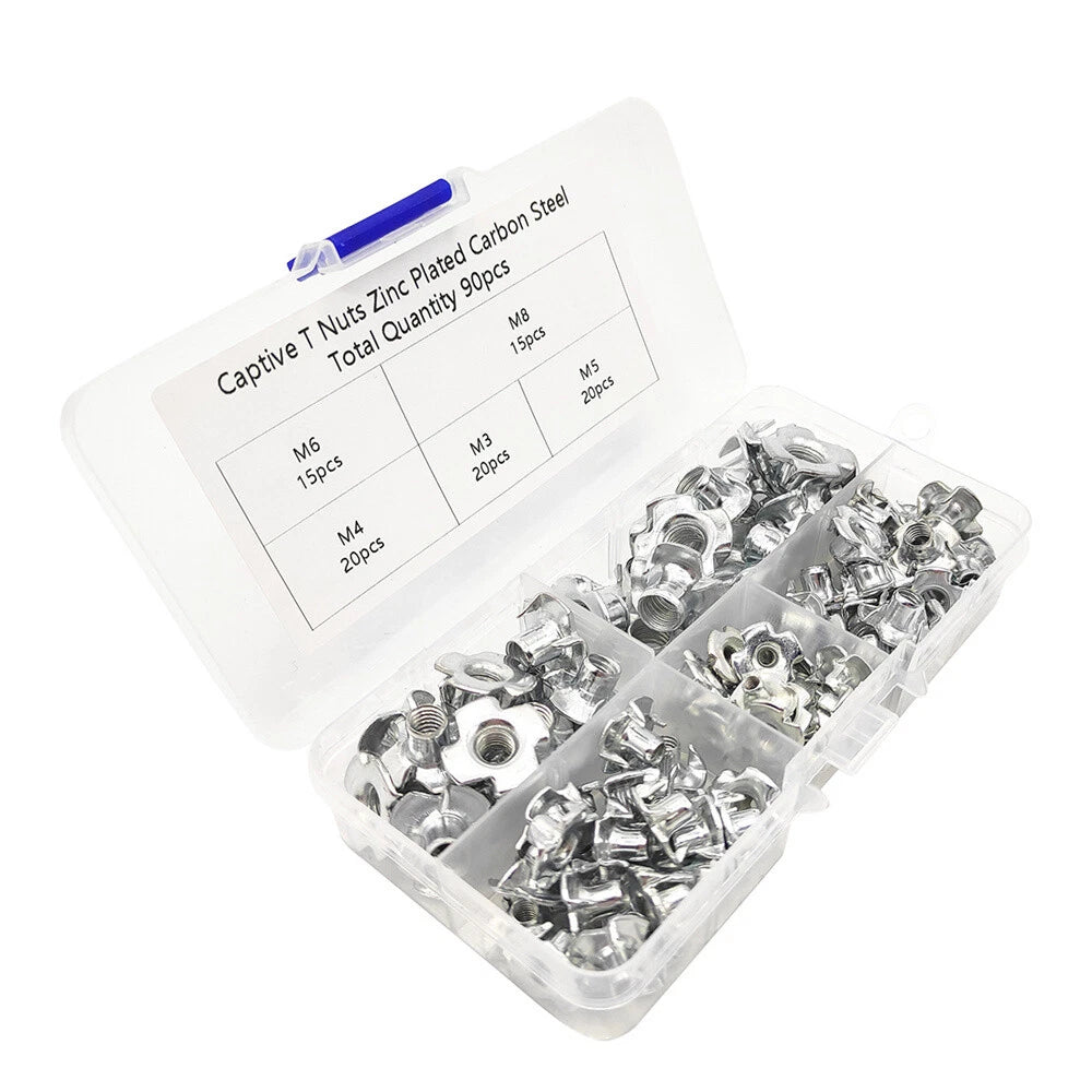90Pcs Carbon Steel T-Nuts Assortment M3 M4 M5 M6 M8 for Various Applications
