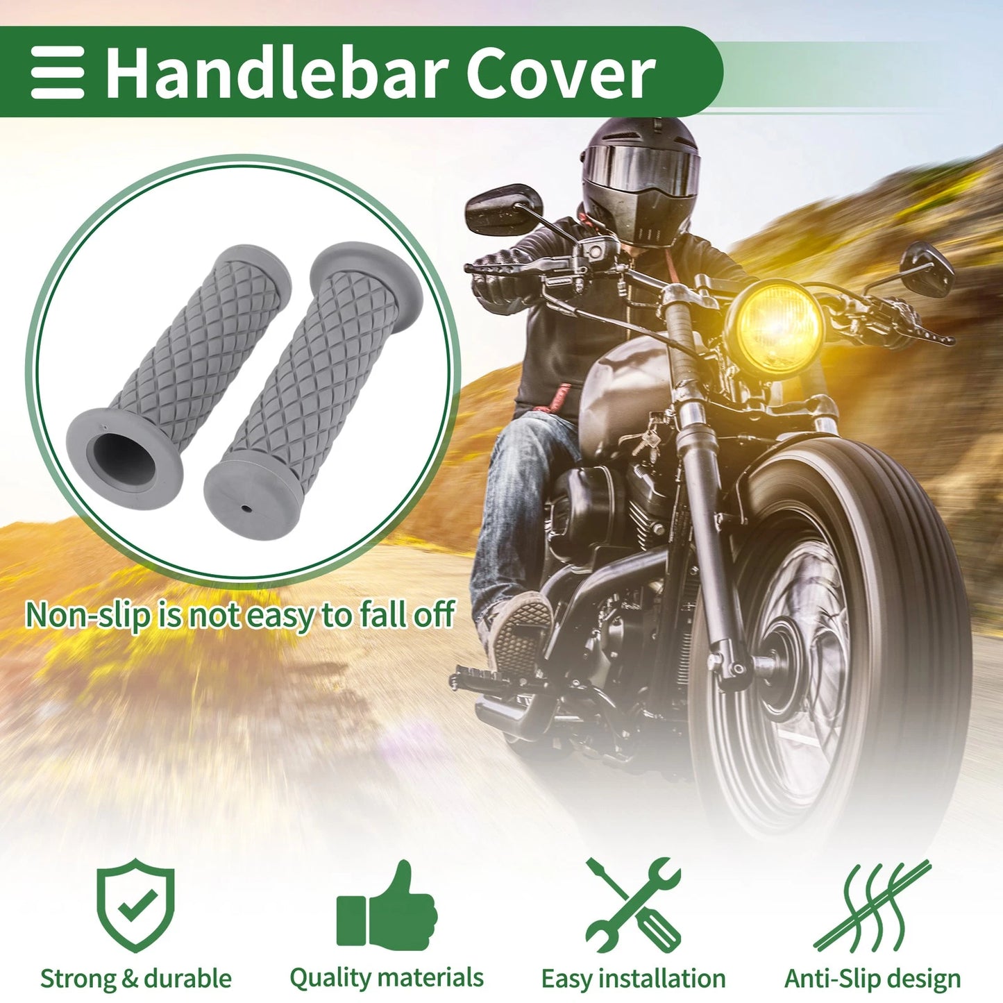 7/8" 22mm Hand Grips Cover Rubber Grey Diamonds Pattern for Motorcycle