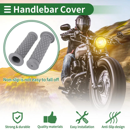 7/8" 22mm Hand Grips Cover Rubber Grey Diamonds Pattern for Motorcycle