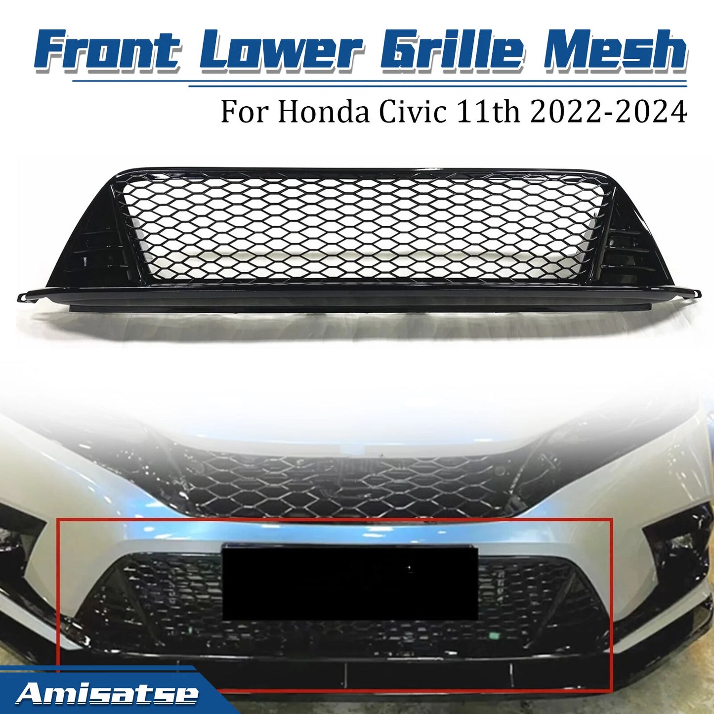 Grille Mesh for Honda Civic 11th Gloss Black (2022-2025)