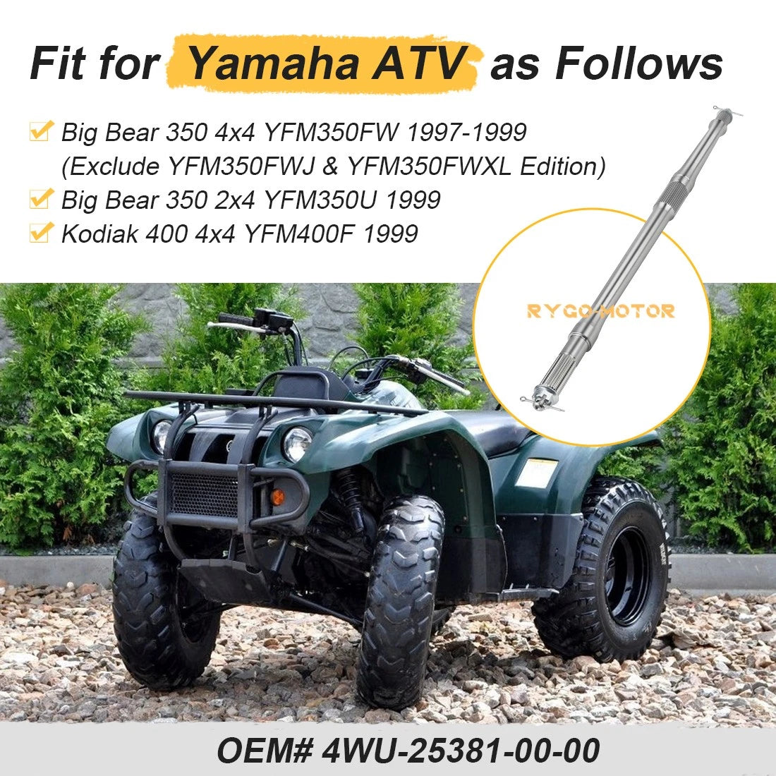 Rear Drive Axle Shaft for Yamaha Big Bear 350 YFM350 (1997–1999)