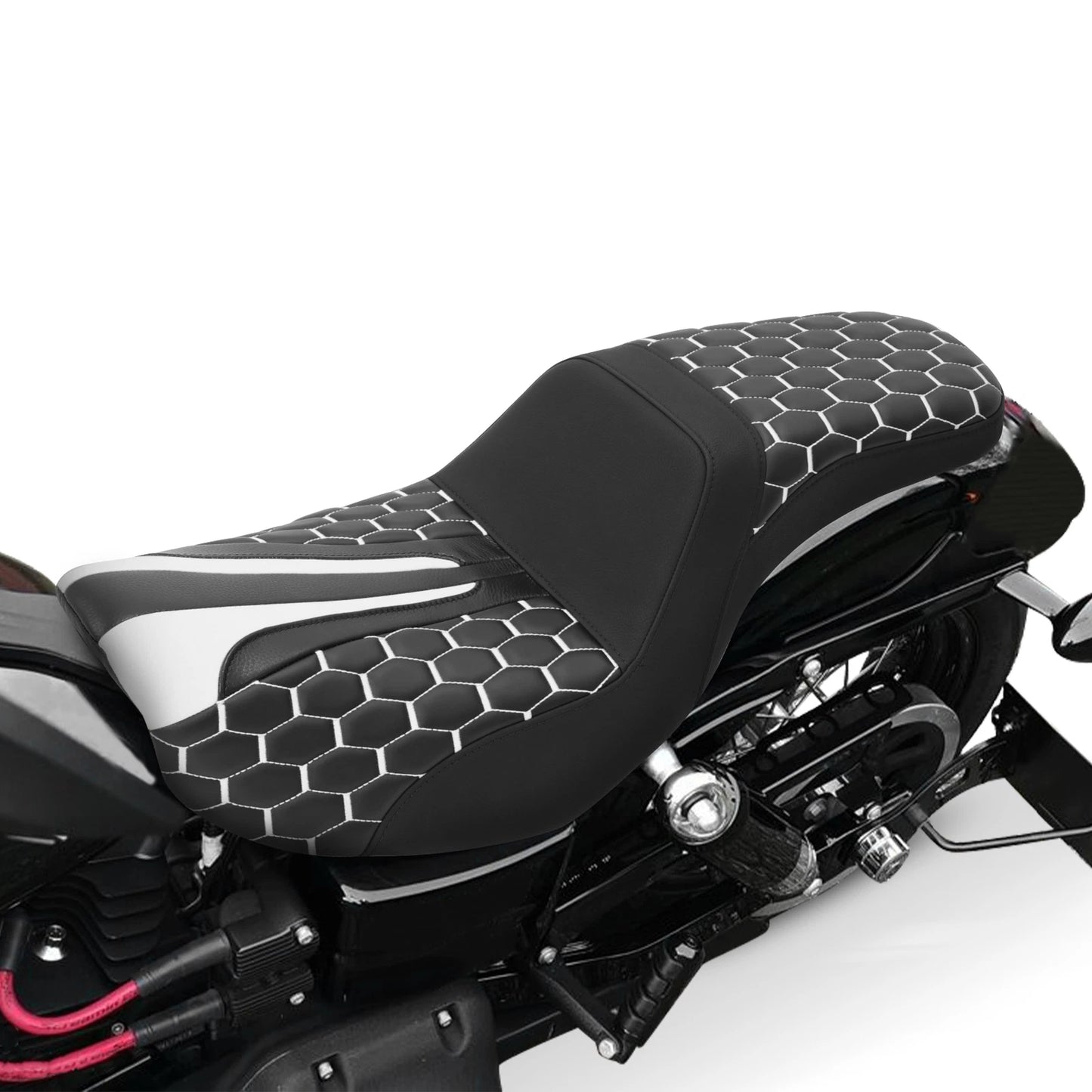 Driver Passenger Seat Black White for Harley Dyna Super Wide Glide (2006 - 2017)