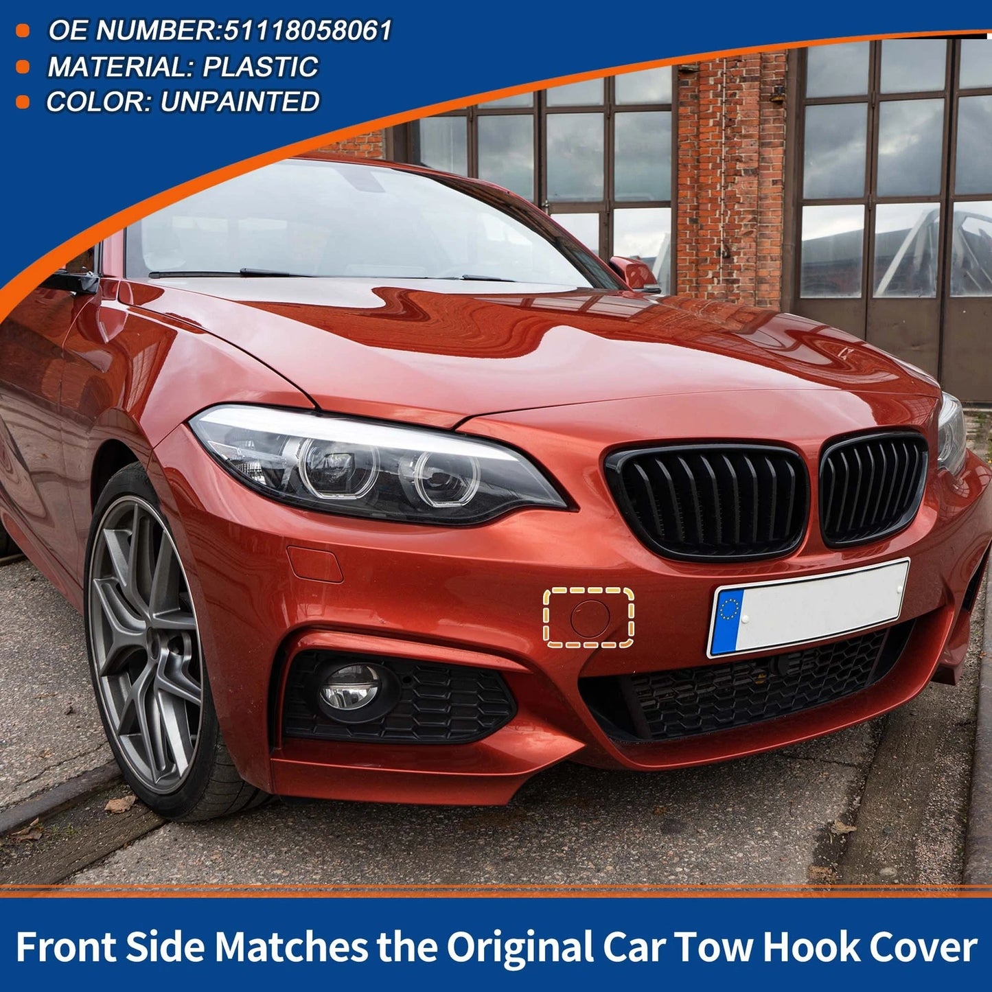 Bumper Tow Hook Cover for BMW 2 Series (2014-2021) Unpainted