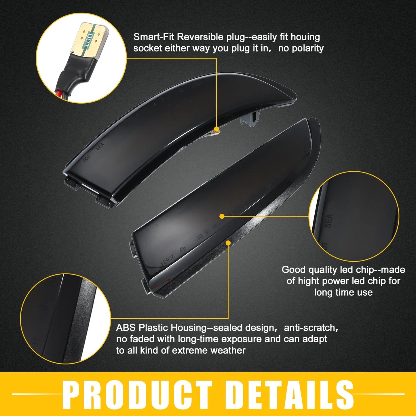 Mirror Turn Signal Light for Ford Fiesta Plastic Black 1 Pair (2011-2019)