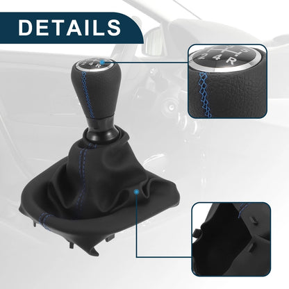 5 Speed Gear Shift Knob & Cover for Peugeot 206 (2005-2008) Black Faux Leather