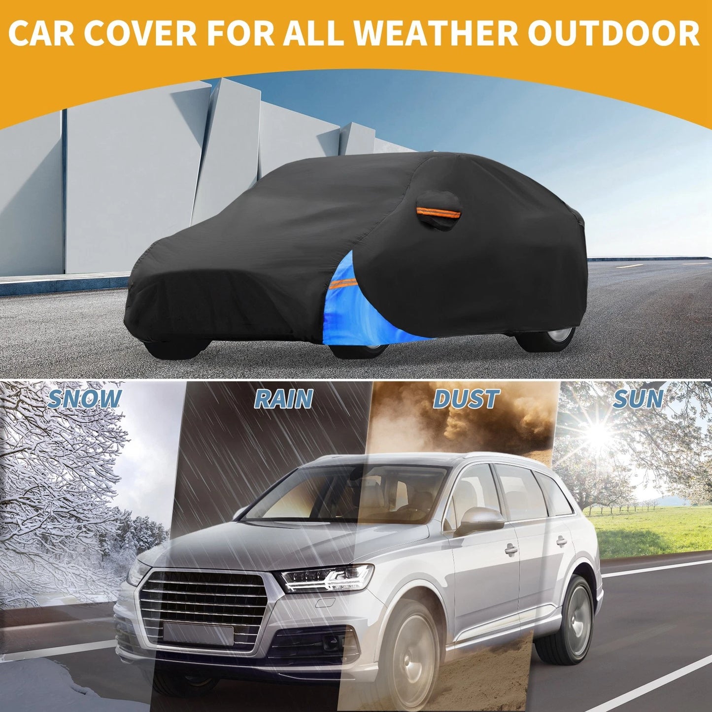 Waterproof All Weather Car Cover for Tesla Model Y (2020-2024) Black Blue 210D