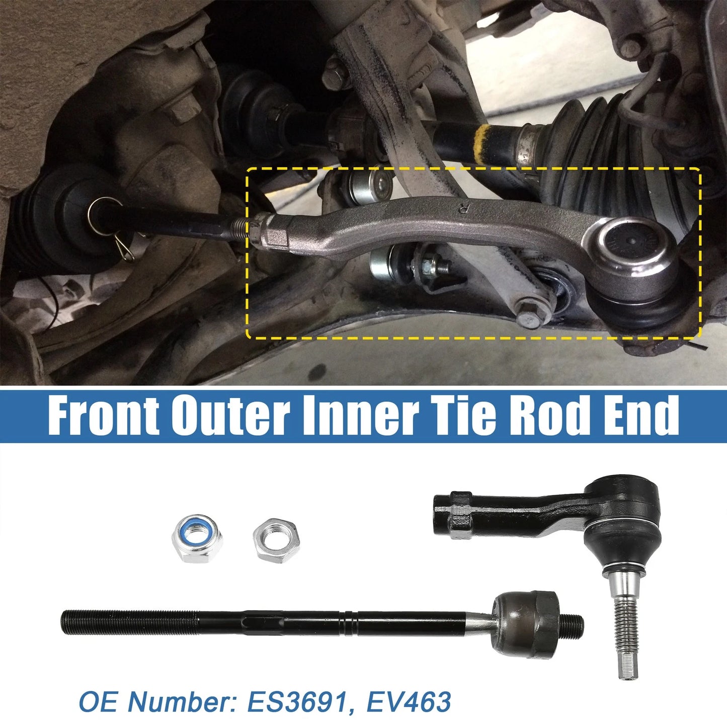 4 Pcs Tie Rod End Links ES3691 EV463 for Ford Lincoln (2000-2006)