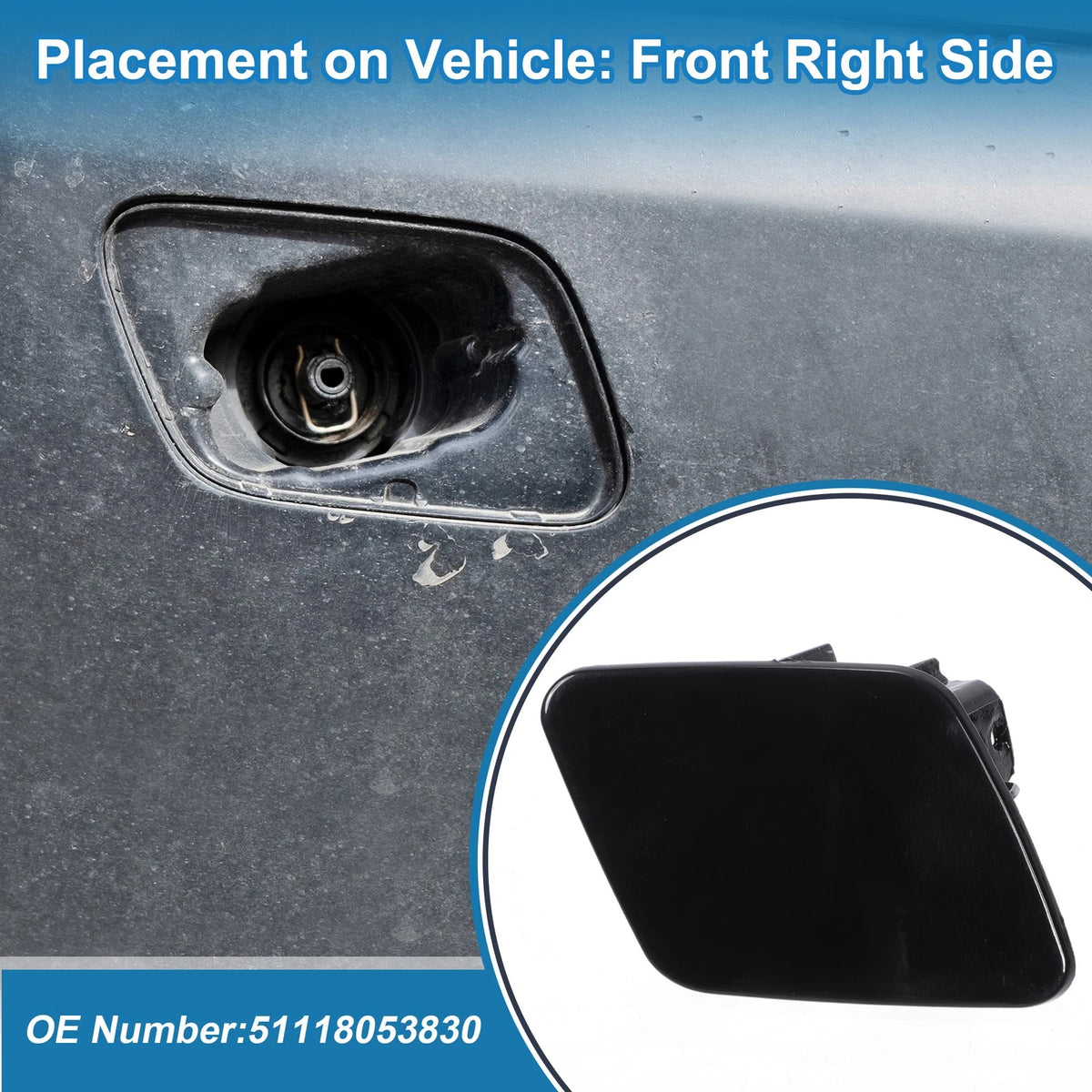 Bumper Headlight Washer Nozzle Cover for BMW 1 Series (2012-2019) Black