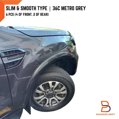 36C Metro Grey Slim Fender Flares for Ford Ranger T6 (2015-2018)