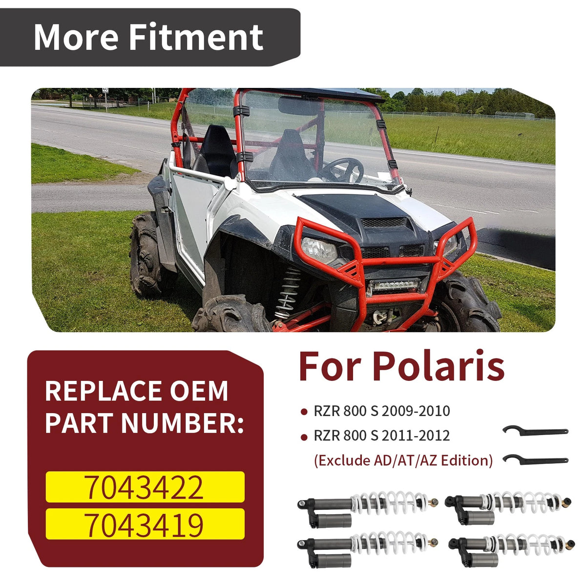4pcs Air Shocks Absorbers w/ Tool for Polaris RZR S 800 EFI (2009–2012)