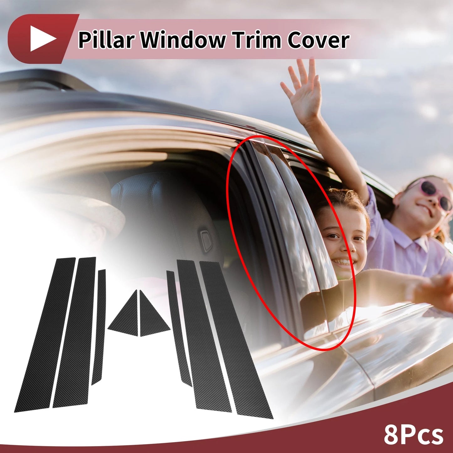Black Carbon Fiber Door Pillar Window Trim for Nissan Teana (2002-2007)