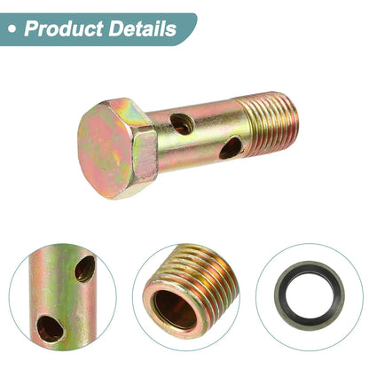 2 x M10x1 38mm Hollow Bolt Screws with Washer for Motorcycle