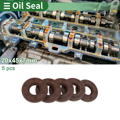 Oil Seal FKM Rubber 20x45x7mm High Pressure Brown 5 Pcs