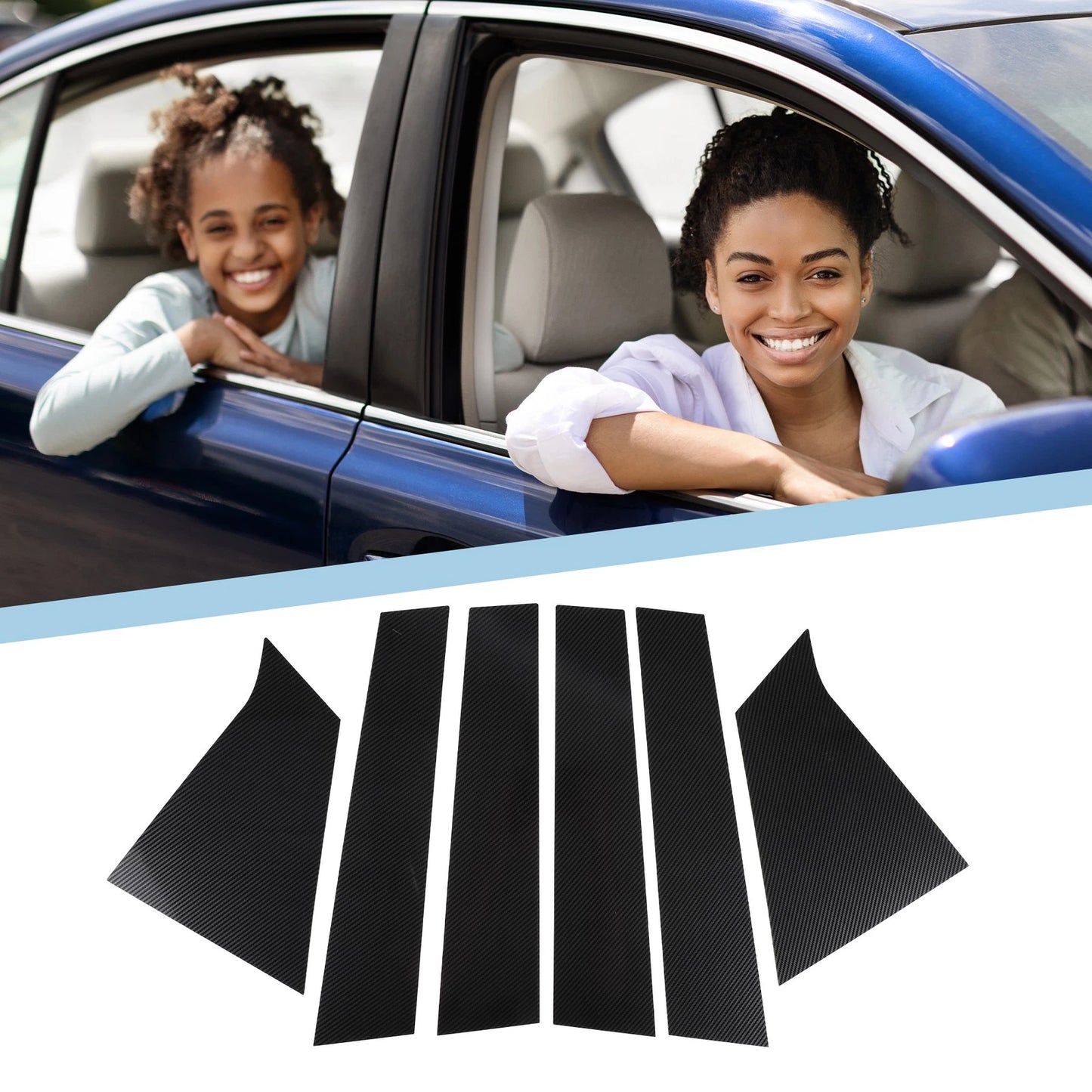 6 x Car Pillar Window Trim Cover for Chevrolet Malibu (2016-2023) BlackCarbon