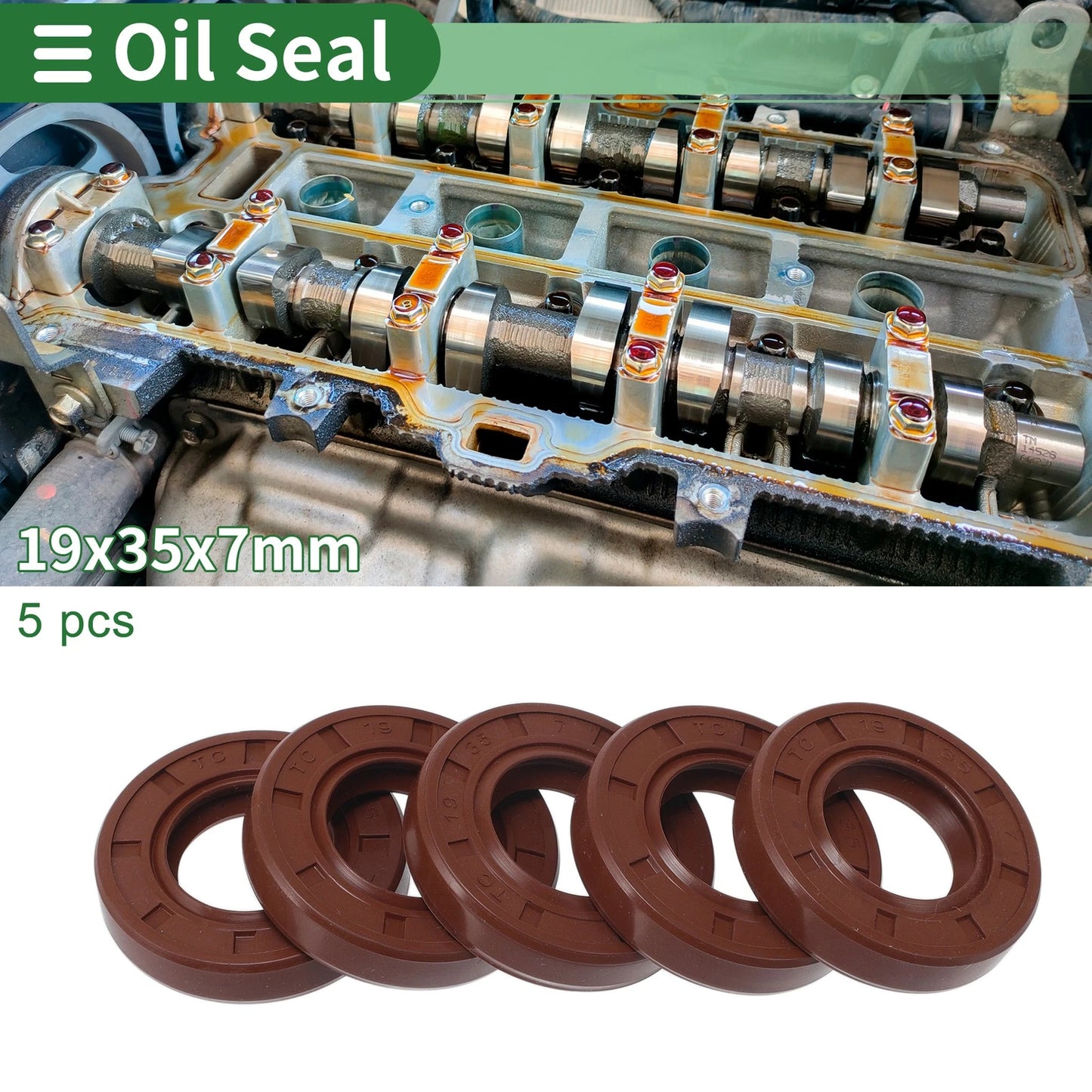 Oil Seal / 19x35x7mm / Seal Ring Rotary Shaft Seal FKM Rubber 5 Pcs