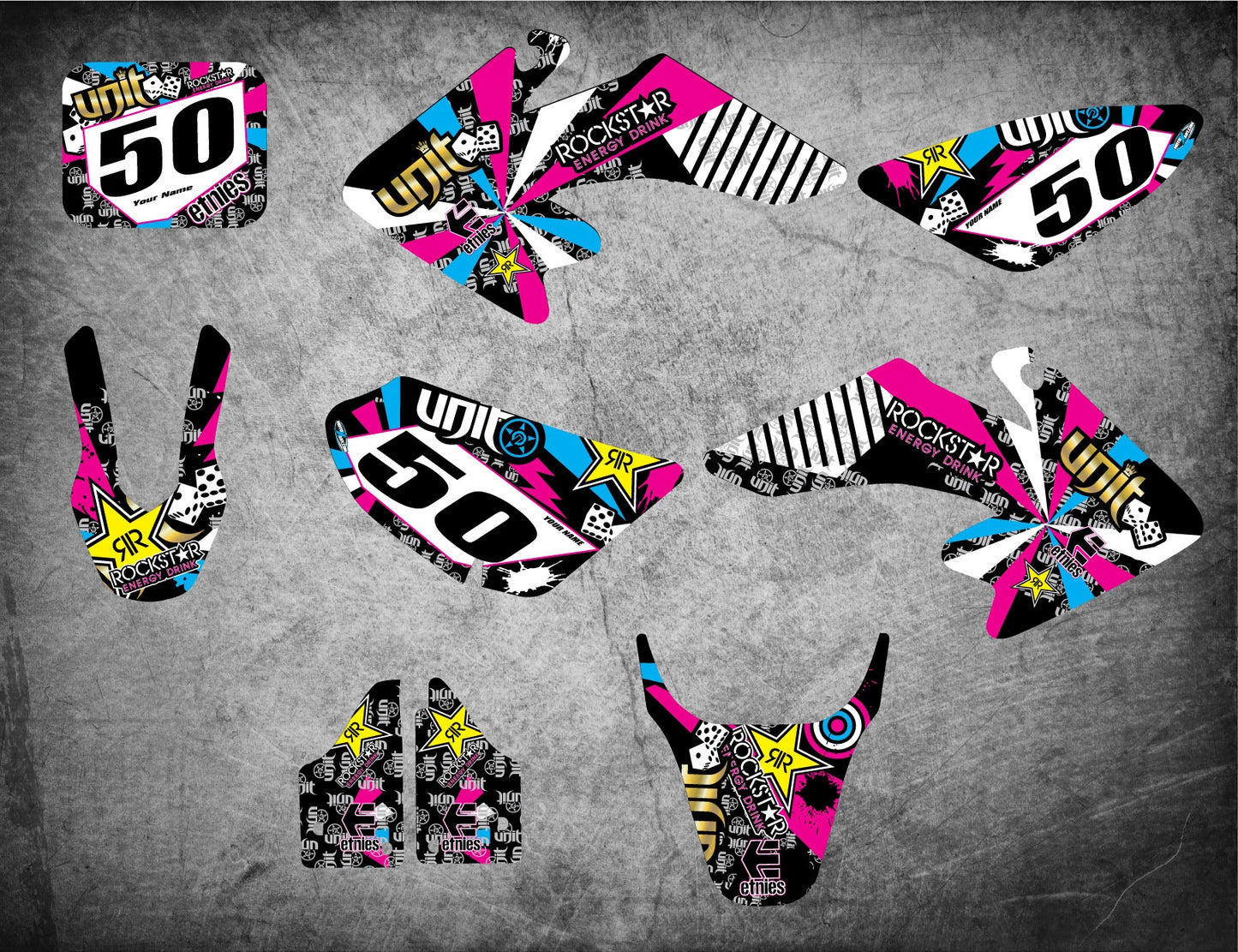 Custom Graphics Full Kit for Honda CRF 50 (2004-2012) RUSH STYLE Stickers
