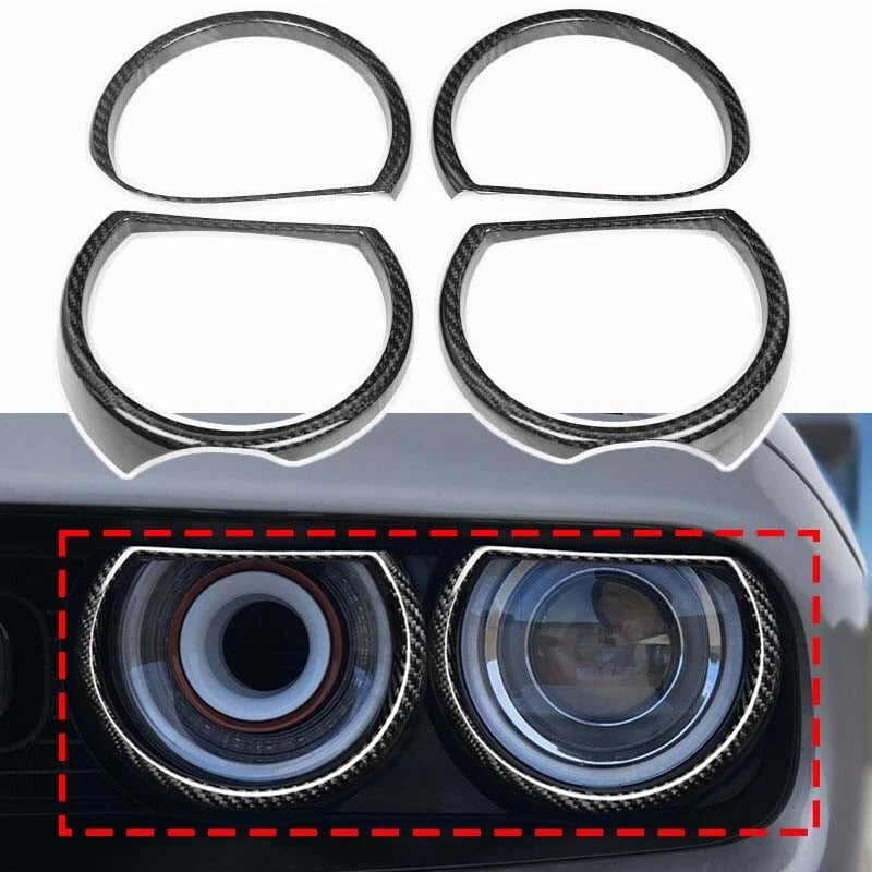 DRY Carbon Fiber Headlight Ring Cover Trim for Dodge Challenger SRT 2015-2023
