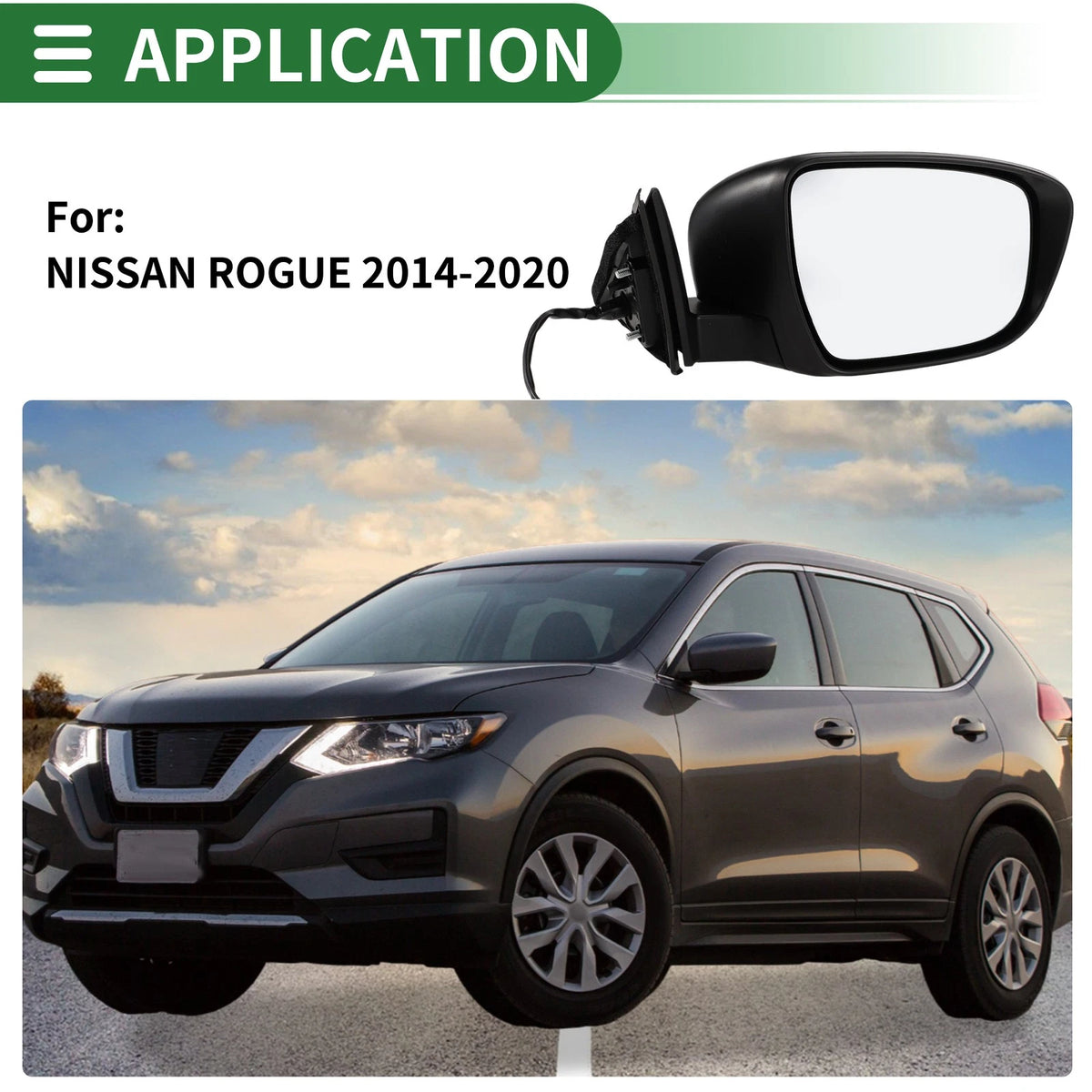 Right Side Door Mirror for Nissan Rogue 2014-2020 Manual Folding Black