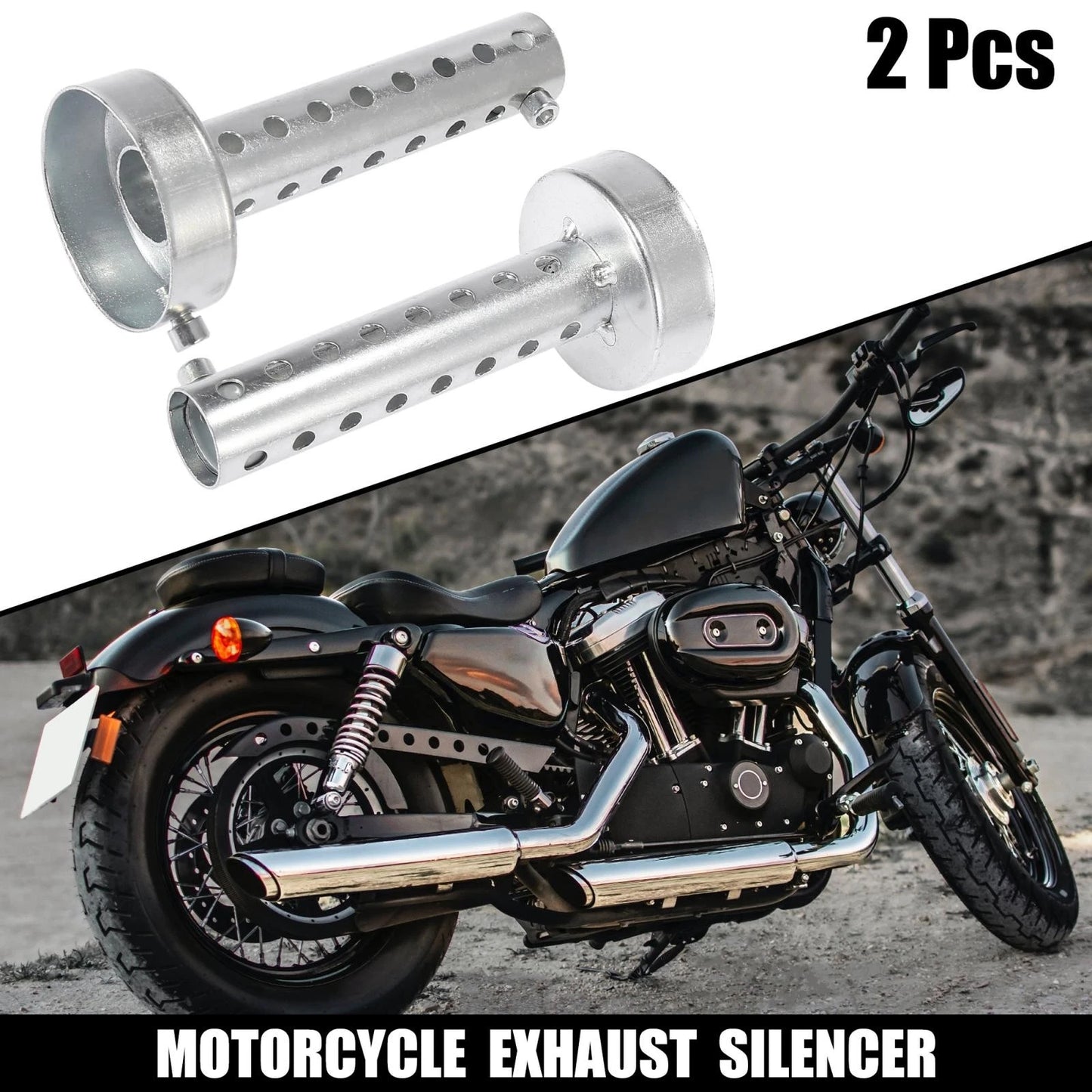 2 x 60mm Motorcycle Exhaust Silencer Exhaust Insert Muffler Pipe Silver Tone