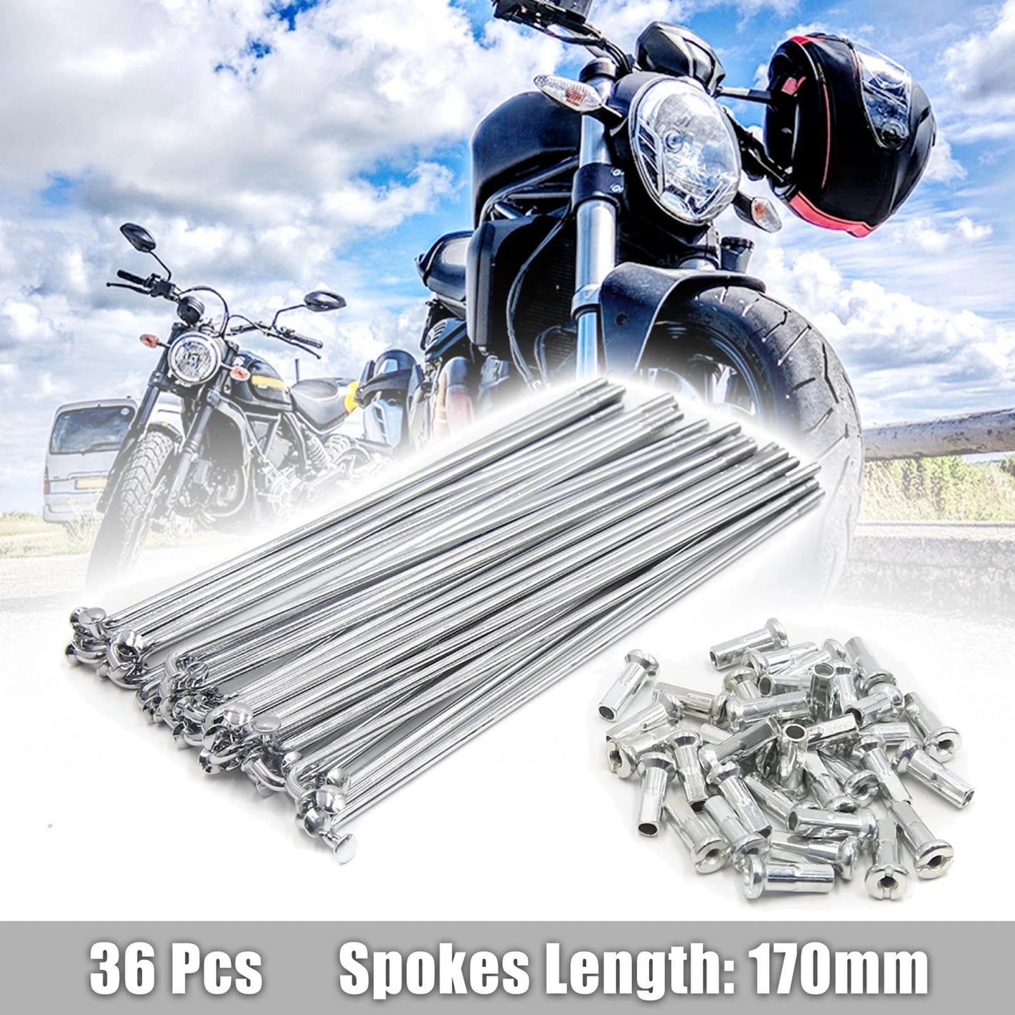 36pcs / 170mm / Wheel Spokes Set 3.5mm Thread Nipples for Motorcycle