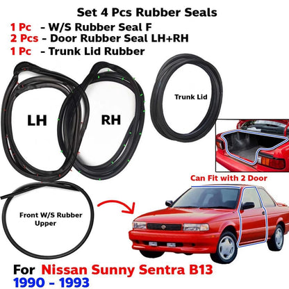 Weatherstrip Rubber Seal Set 4 Fits Nissan Sentra Sunny B13 2D Sedan 1990-93 D05