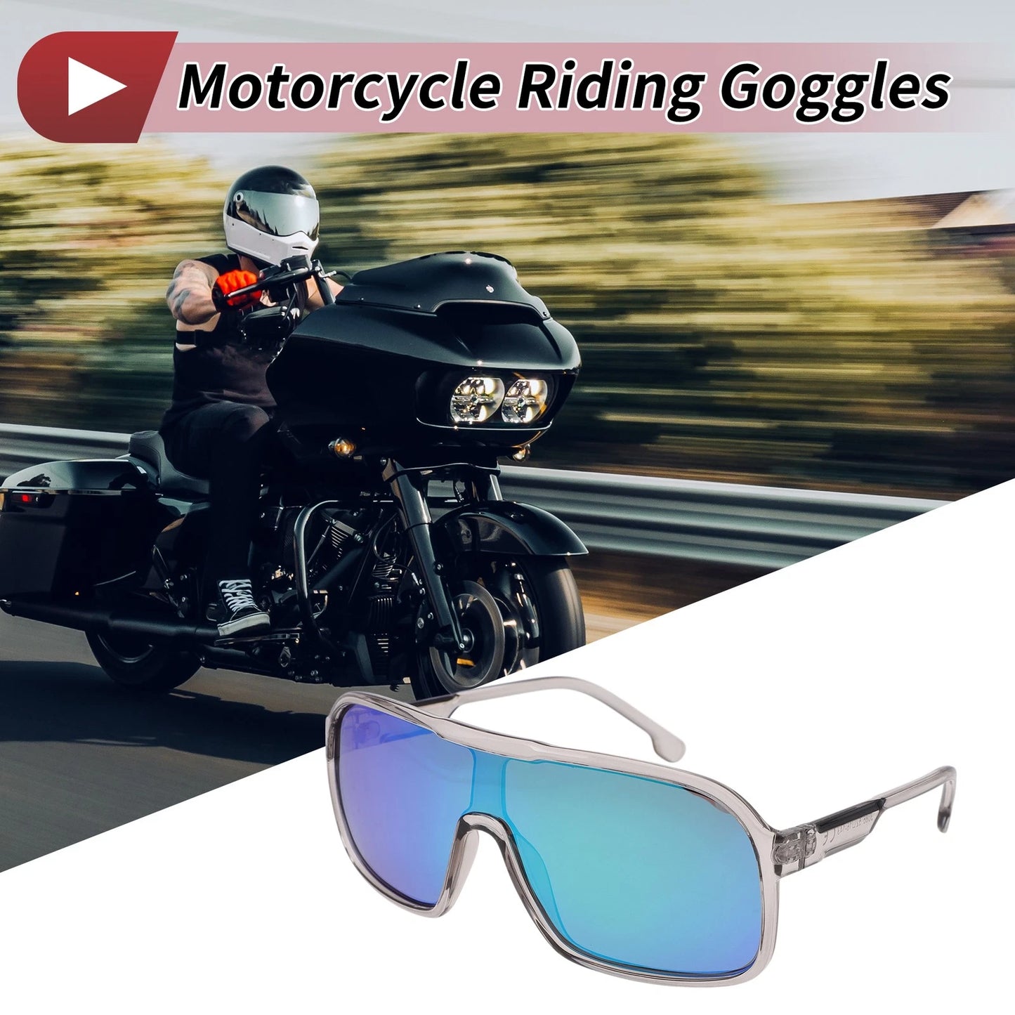 Goggles for Motorcycle Riding Green Lens Gray Frame Cellulos PC UV400