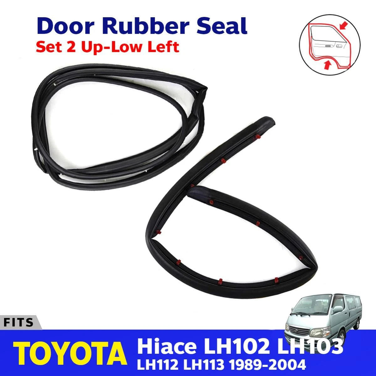 Door Rubber Seal Up-Low Set 2 Left Fits Toyota Hiace LH102 LH112 Van 1989-04 D05