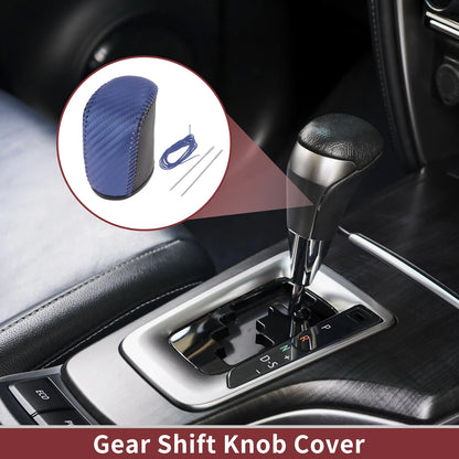 Gear Shift Knob Cover Black Blue Faux Leather for Dodge Journey (2011-2020)