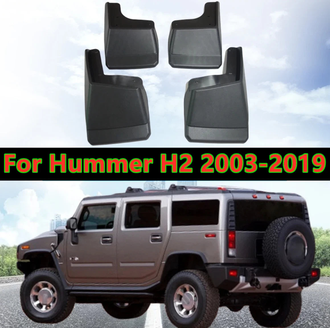 4X Front/Rear Mud Flaps Splash Guard Mudguard Fender for Hummer H2 (2003–2019)