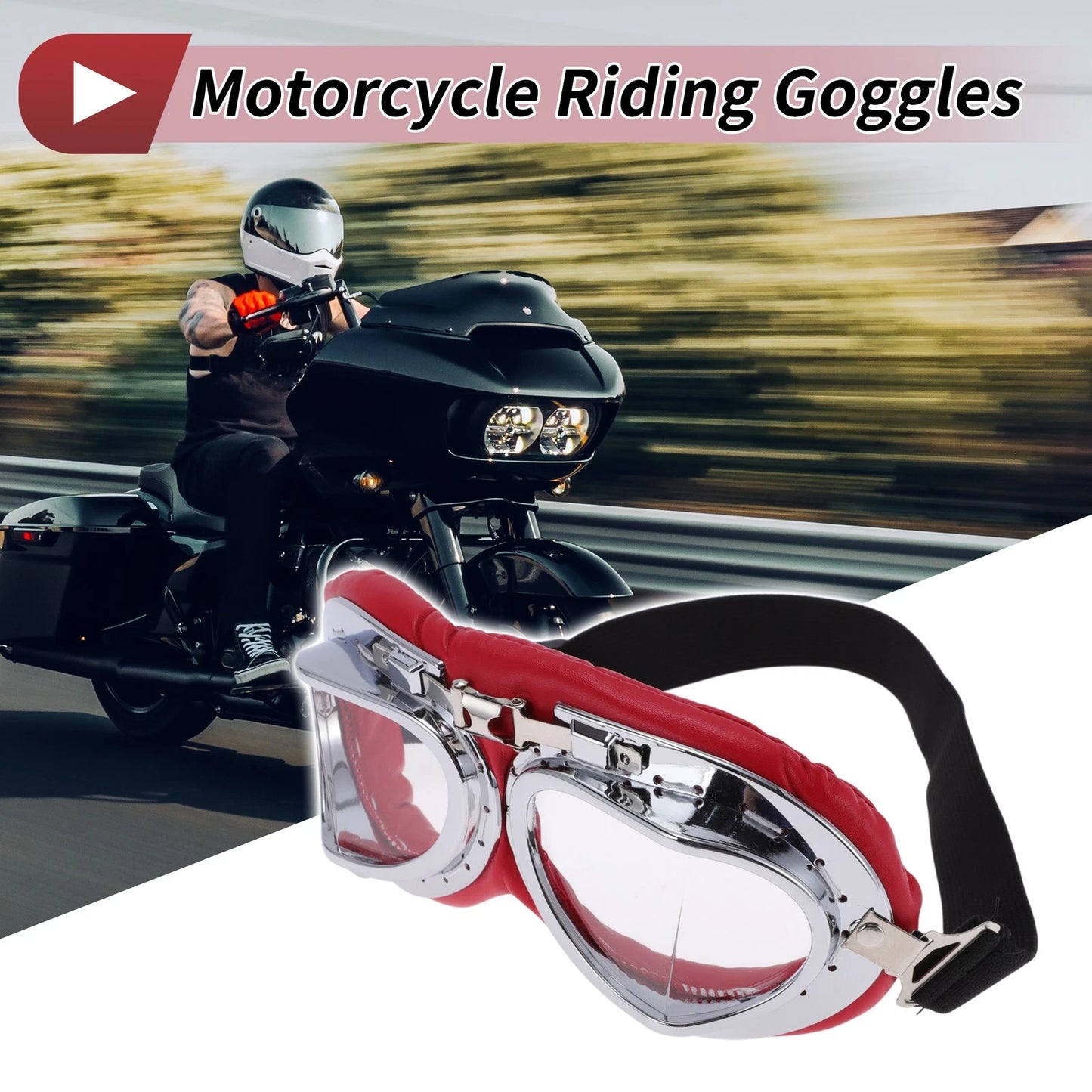 Set Motorcycle Riding Goggles Transparent Lens Red Frame Cycling Sunglasses