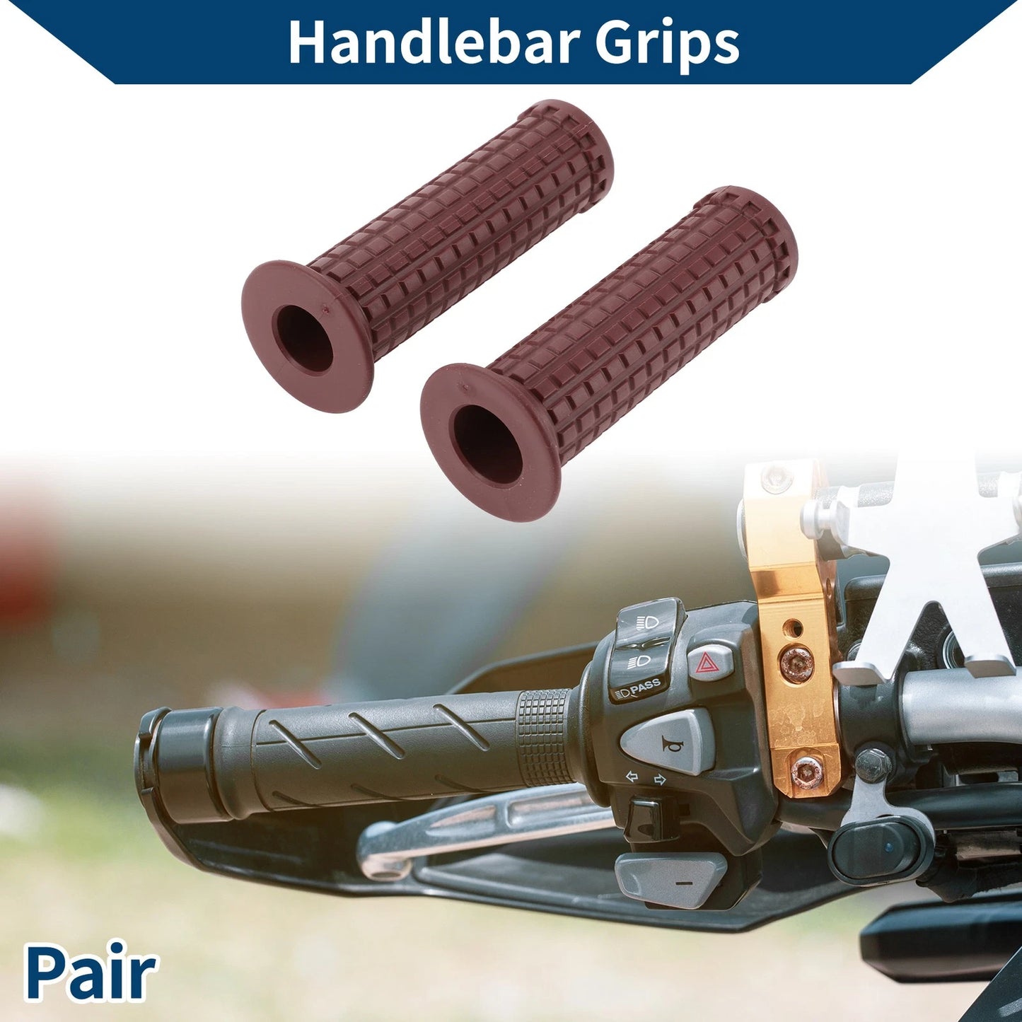 7/8" 22mm Hand Grips Rubber Red Brown for Motorcycle