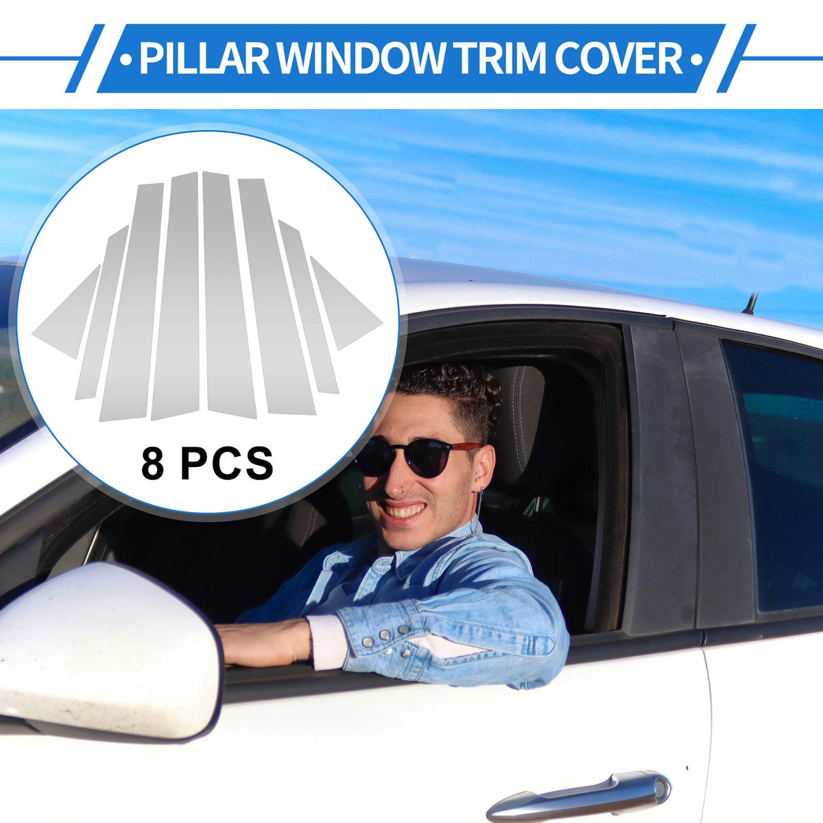 8 Pcs Door Pillar Window Trim for Hyundai Elantra (2007-2010) Silver Tone