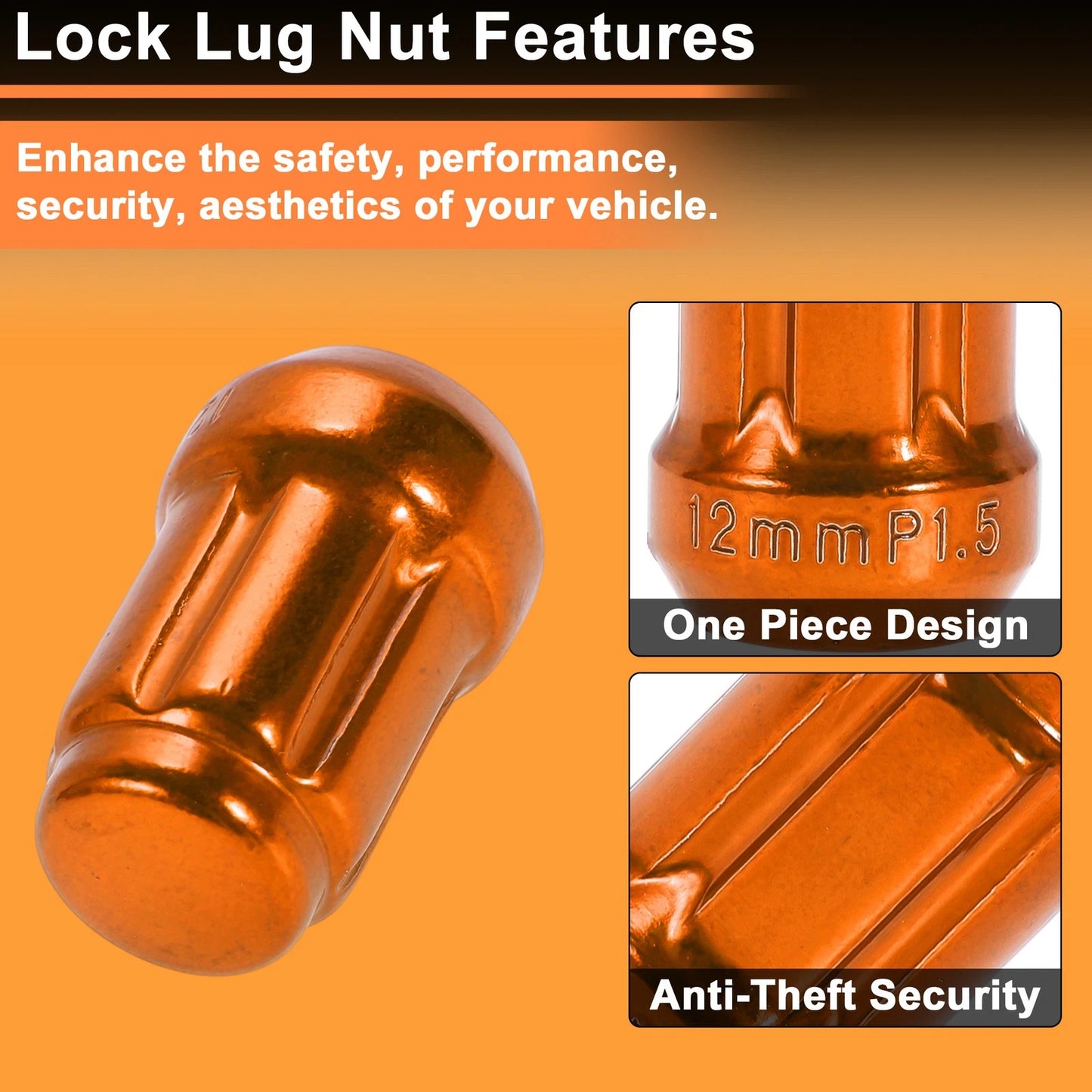 M12x1.5 Tire Wheel Locking Nut & Socket Key for Honda, Toyota