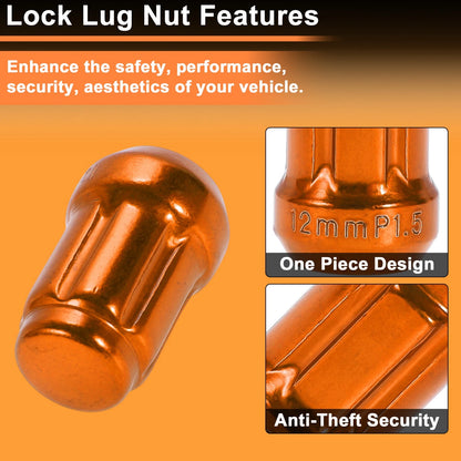 M12x1.5 Tire Wheel Locking Nut & Socket Key for Honda, Toyota