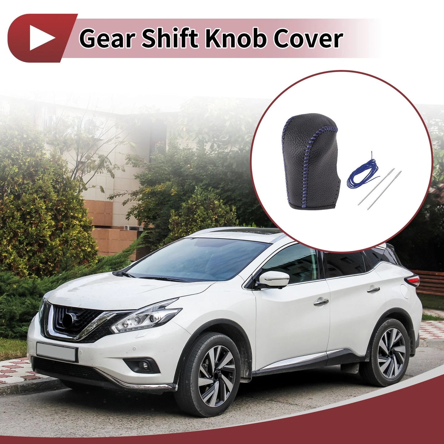 Black Blue Faux Leather Gear Shift Knob Cover for Nissan Murano (2009-2013)