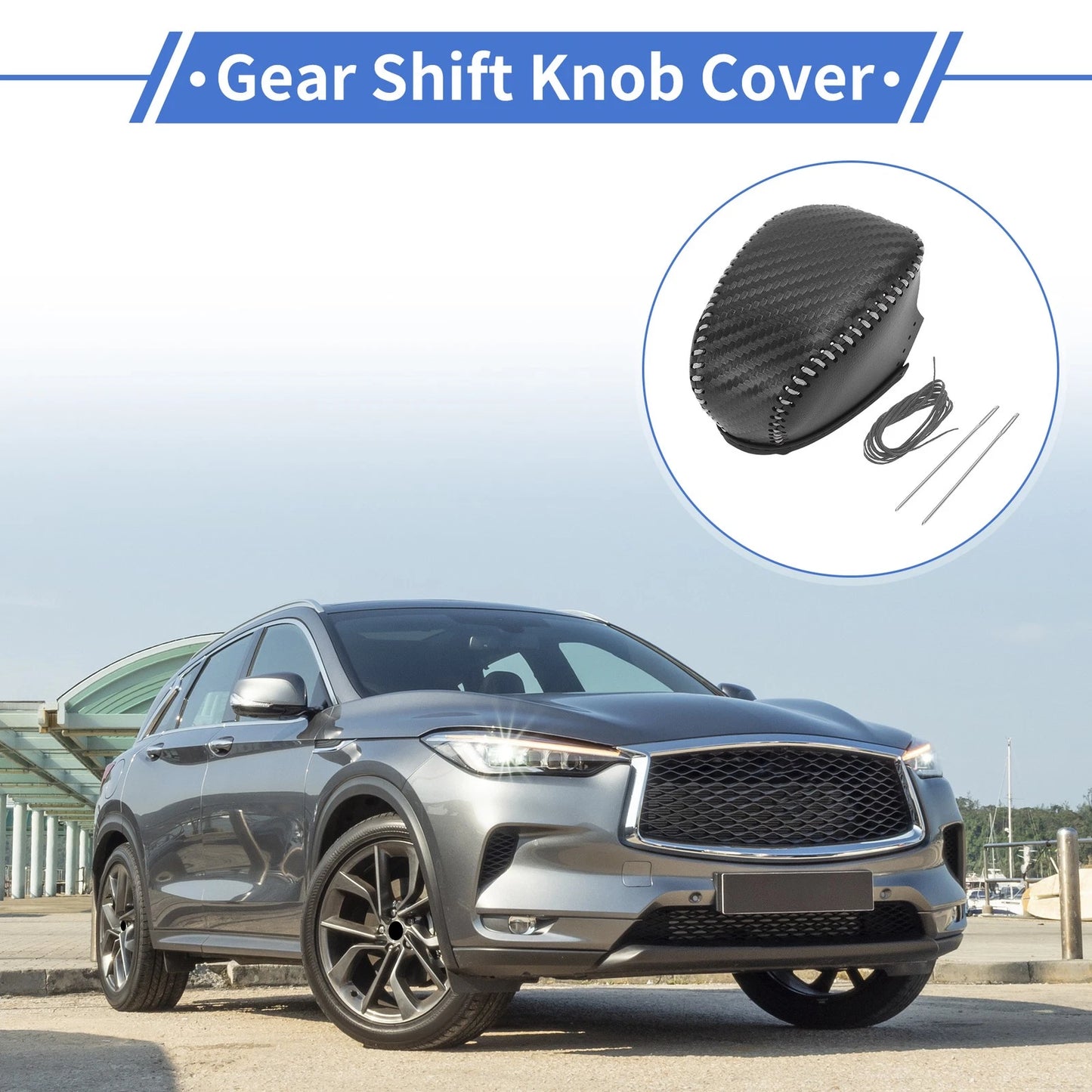 Gear Shift Knob Cover for Infiniti QX50 (2019-2024) Black Carbon Fiber Grey