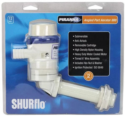Live Bait Pump Shurflo Piranha 800GPH 12V Angled Port for Marine Use