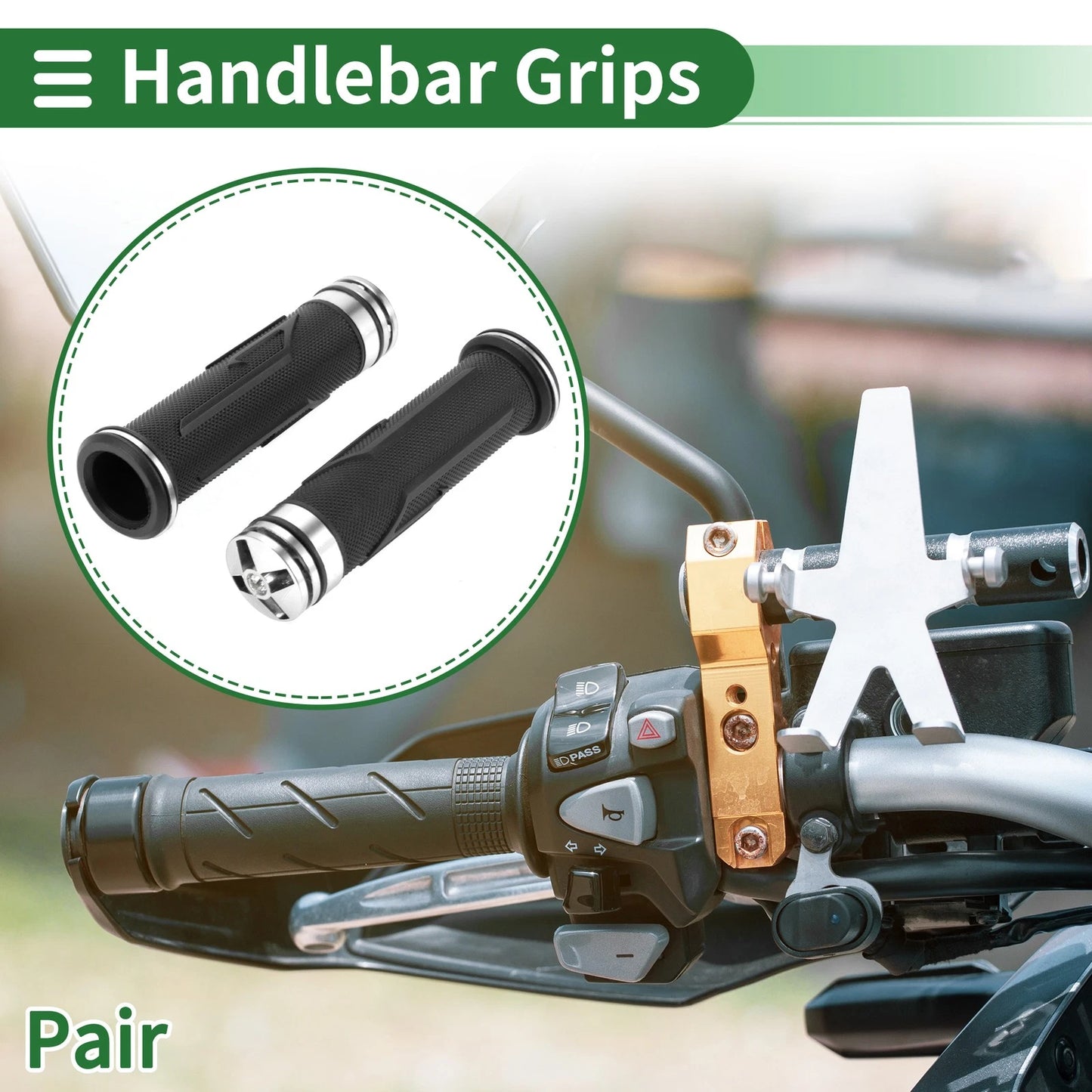 7/8" 22mm Motorcycle Hand Grip Cover Rubber Black Silver Tone for Universal Motorcycle